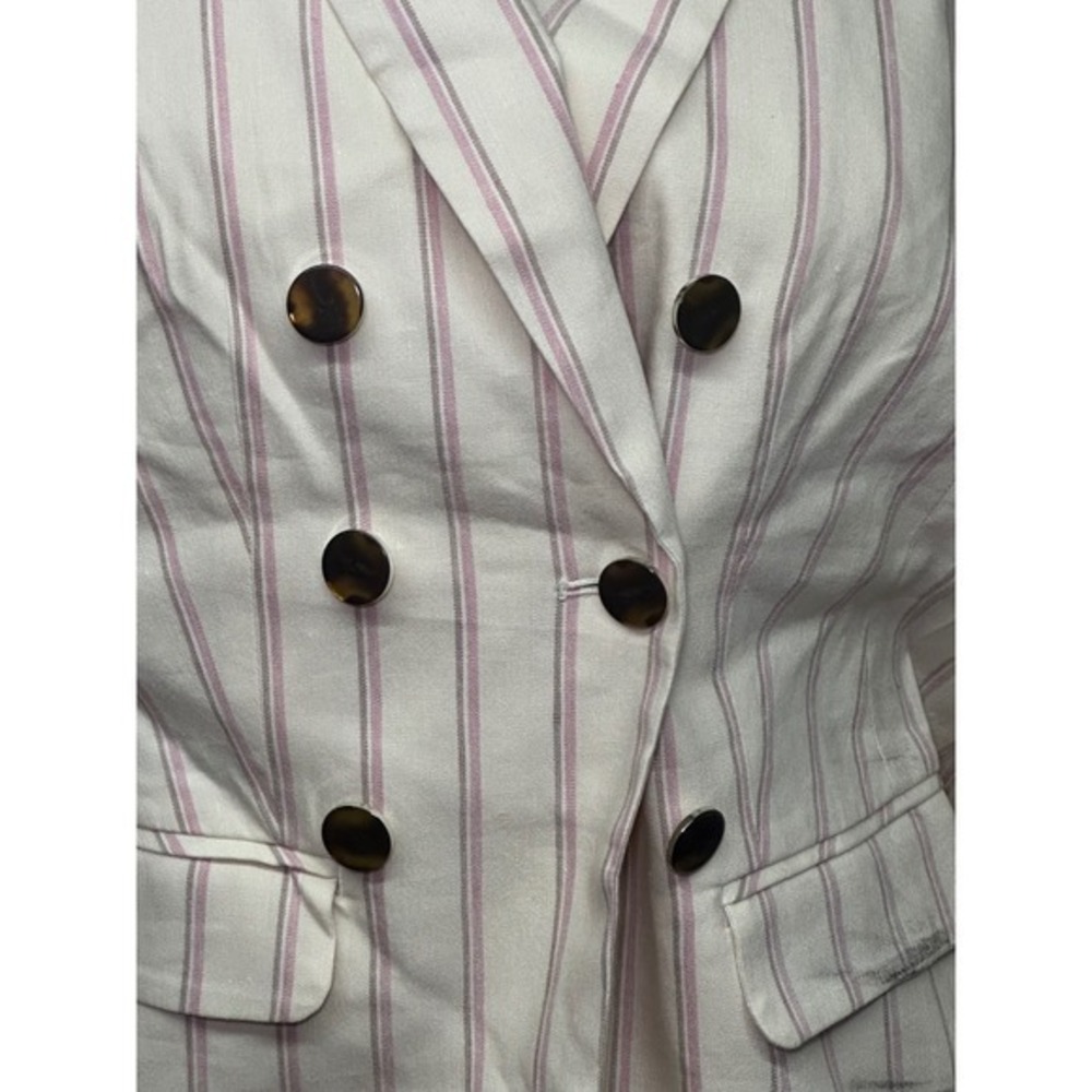 J.Jill Linen Stretch Double Breasted‎ Blazer Pink Stripe XS - Picture 4 of 11